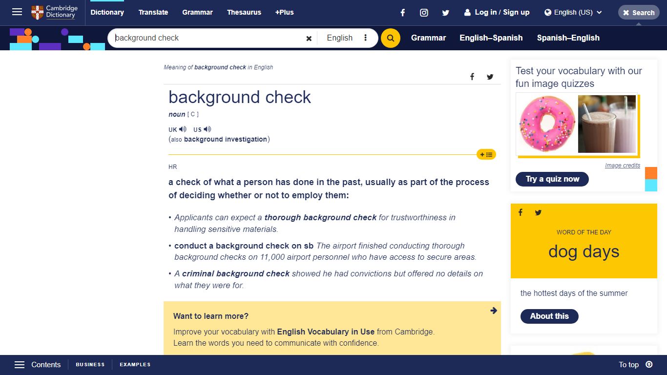 BACKGROUND CHECK | definition in the Cambridge English Dictionary